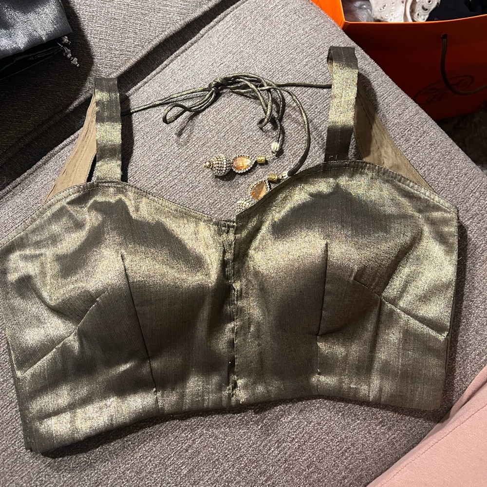 Goldish-greenish sari blouse